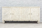 Indian Hand Carved Mango Wood 4 Door Sideboard White 12